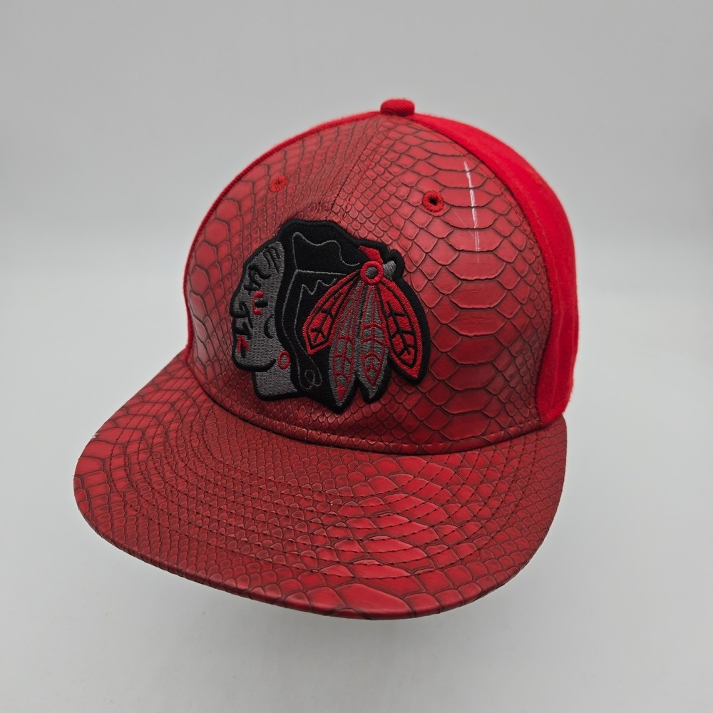 Zephyr Chicago Blackhawks Snapback Hat Cap Red Faux Gator Leather NHL Hockey